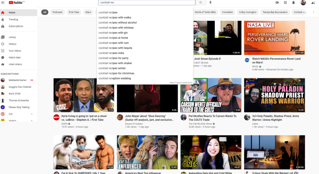 YouTube Predicted Search